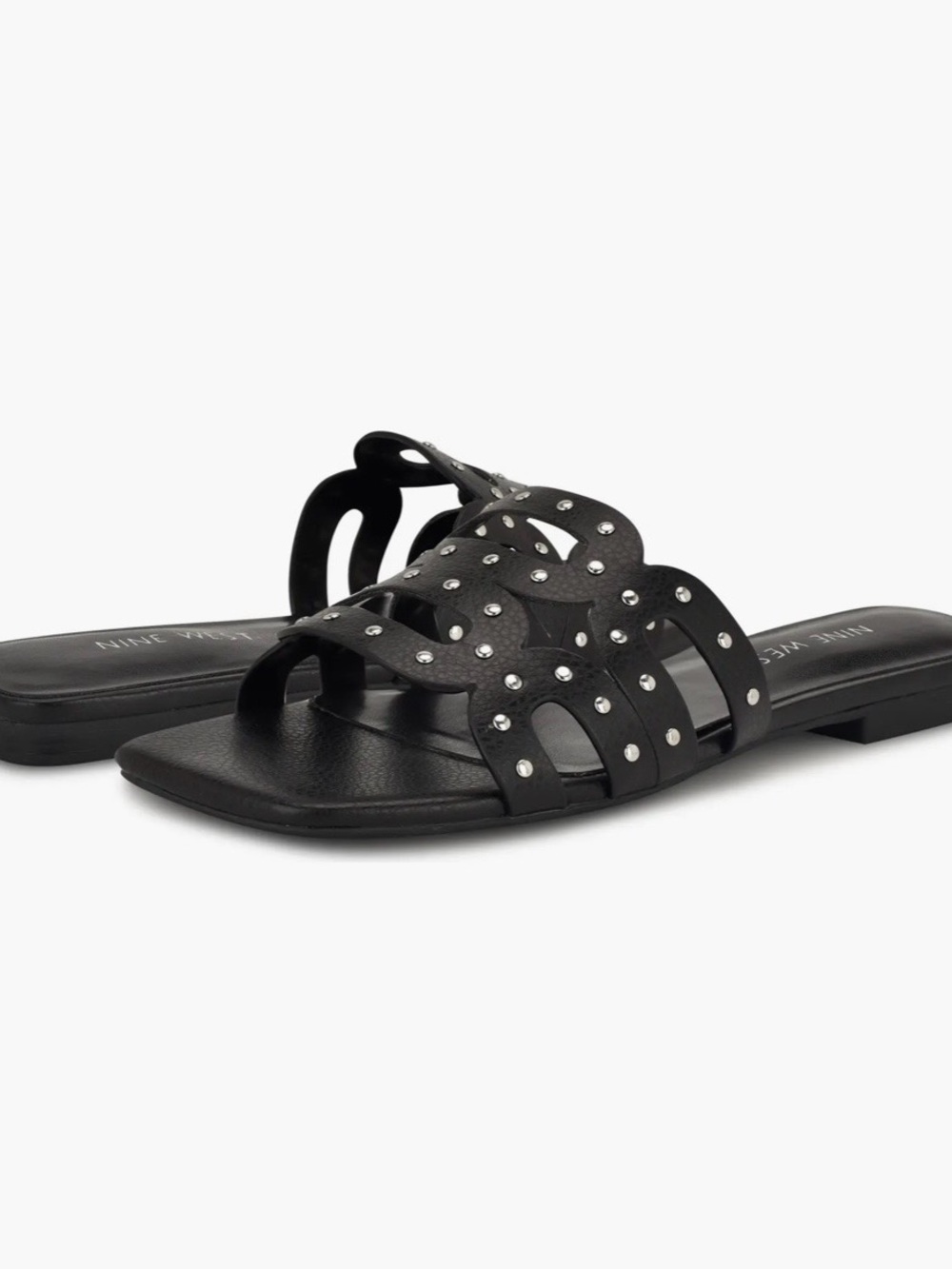 Nine West Mckinna Women's Studded Slip-On Square Toe Flat Sandals